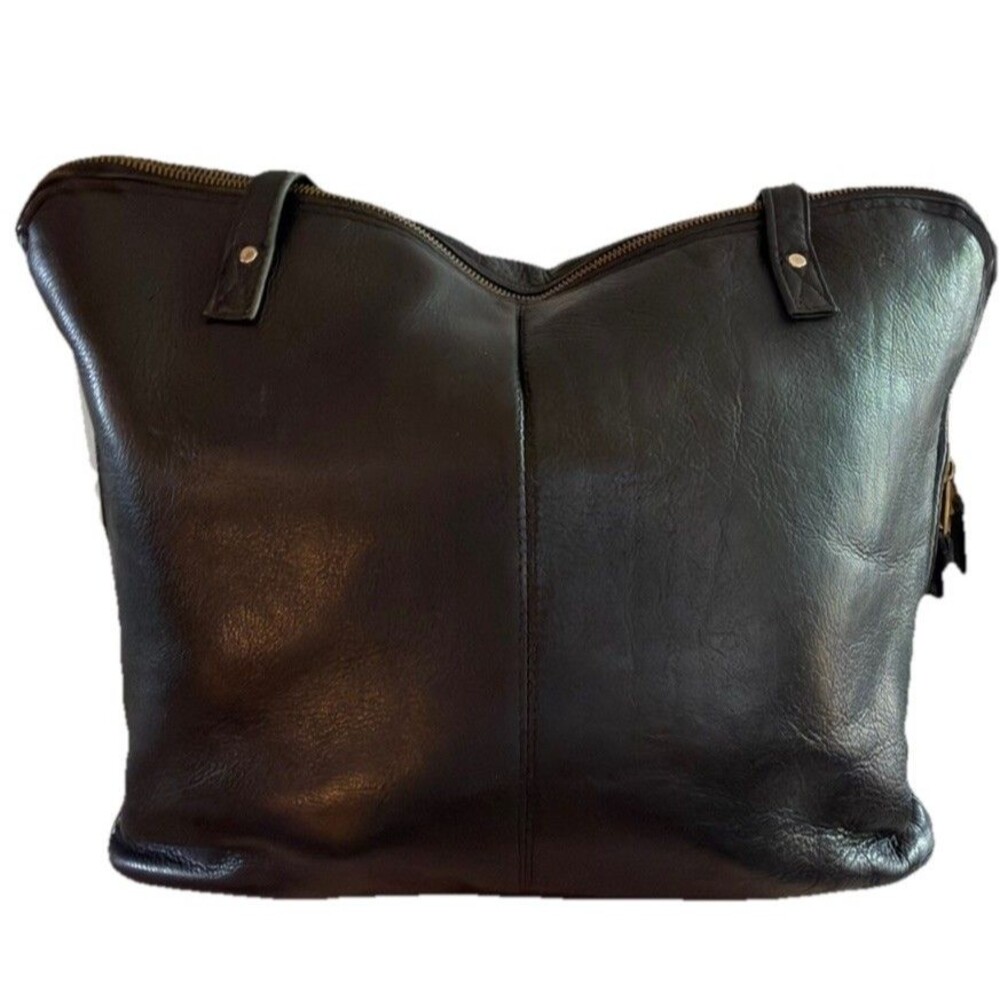Vintage Frye Black Pebbled Large Tote Shoulder Bag Zip Closure Brass AS IS